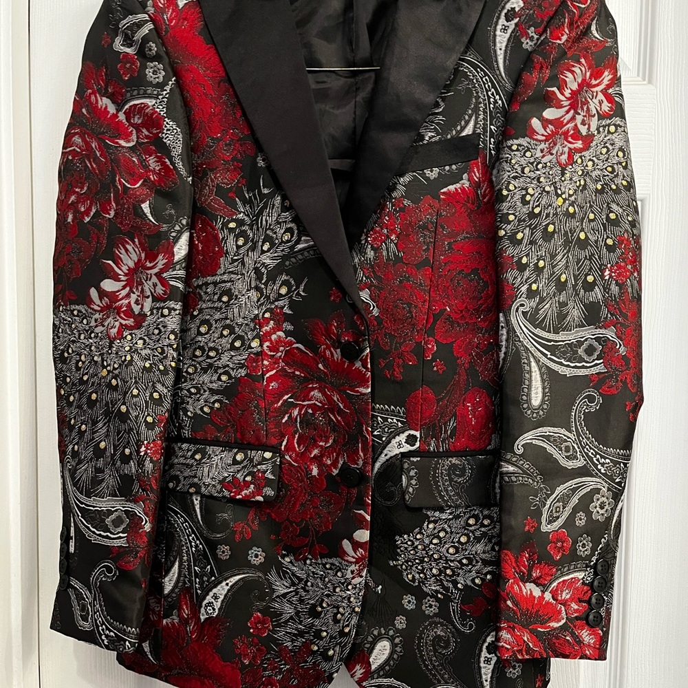 Floral Patterned Blazer in Red and Black